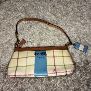 Coach Plaid Wristlet with Blue and Brown Accents